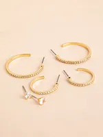 Trio 14K Gold Pavé Hoop Earrings