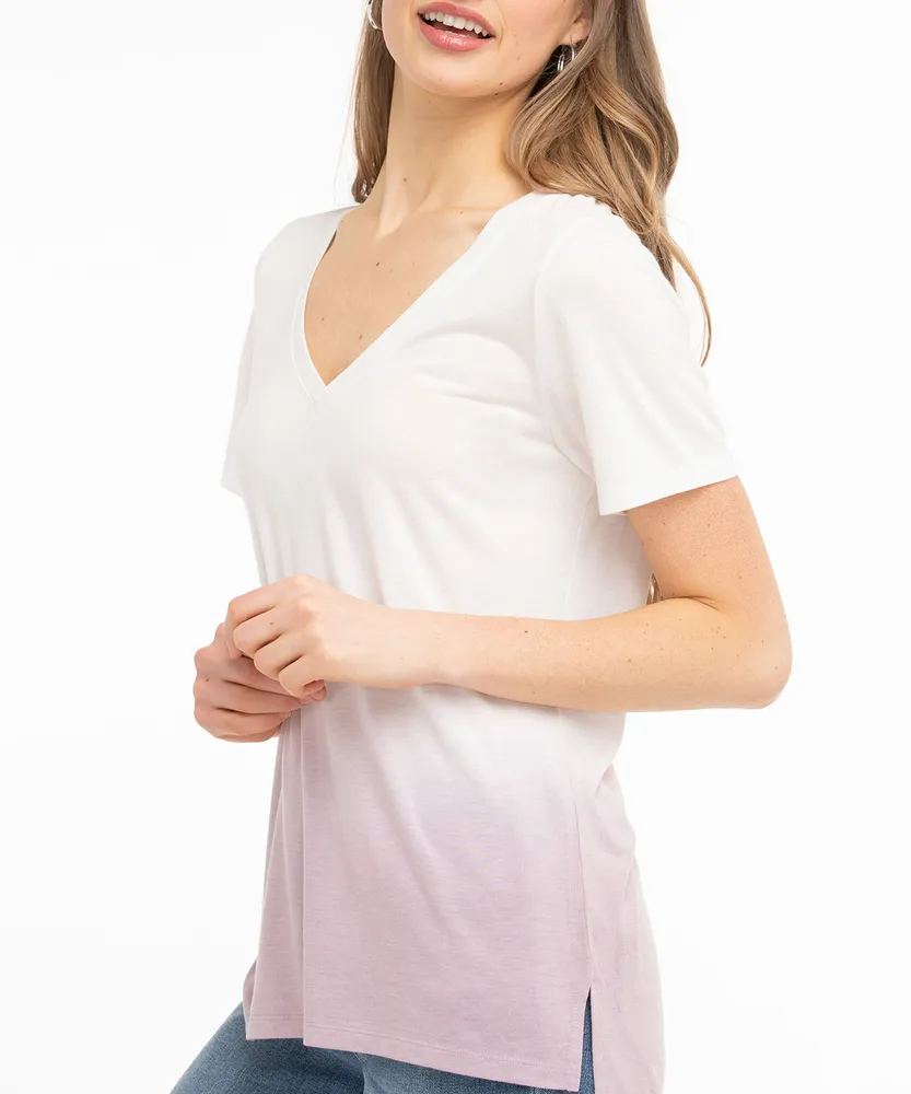 V-Neck Dip-Dye Tee Elderberry Ombre