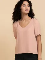 Vera Short Sleeve 2-Layer Essential V-Neck Blouse