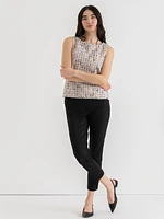 Sleeveless Boucle Top with Fringe Hem