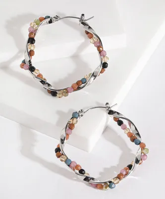 Intertwined Metal & Bead Small Hoop Earrings