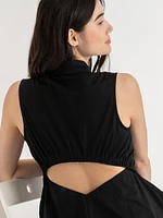 Sleeveless Midi Shirtdress with Back Cutout Luxe Poplin