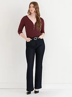 V-Neck Zipper 3/4 Sleeve Top