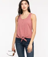 Sleeveless Henley Tie Front Top