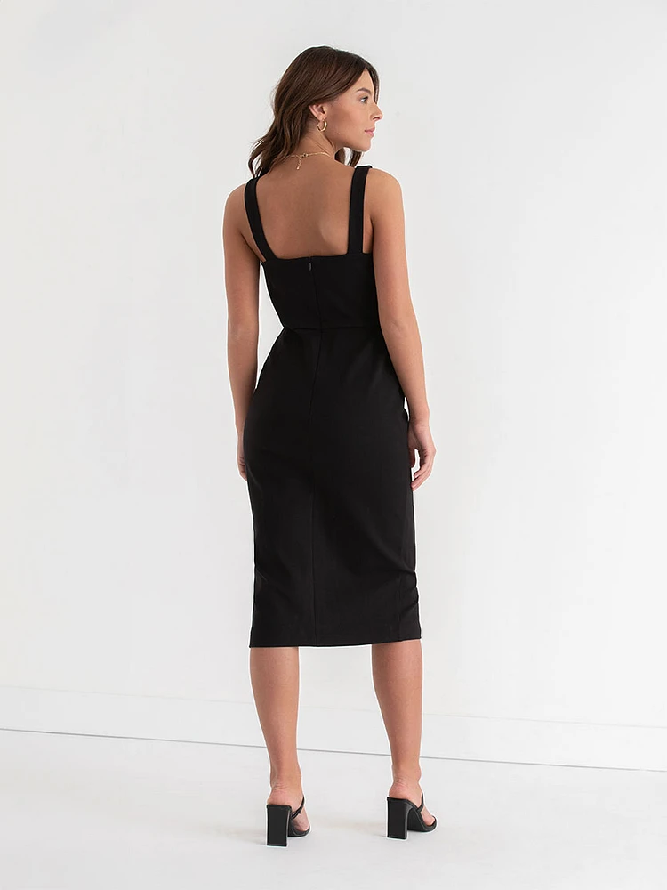 Ponte Square Neck Dress with Slit