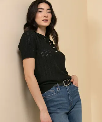 Button Front Henley Pullover Sweater