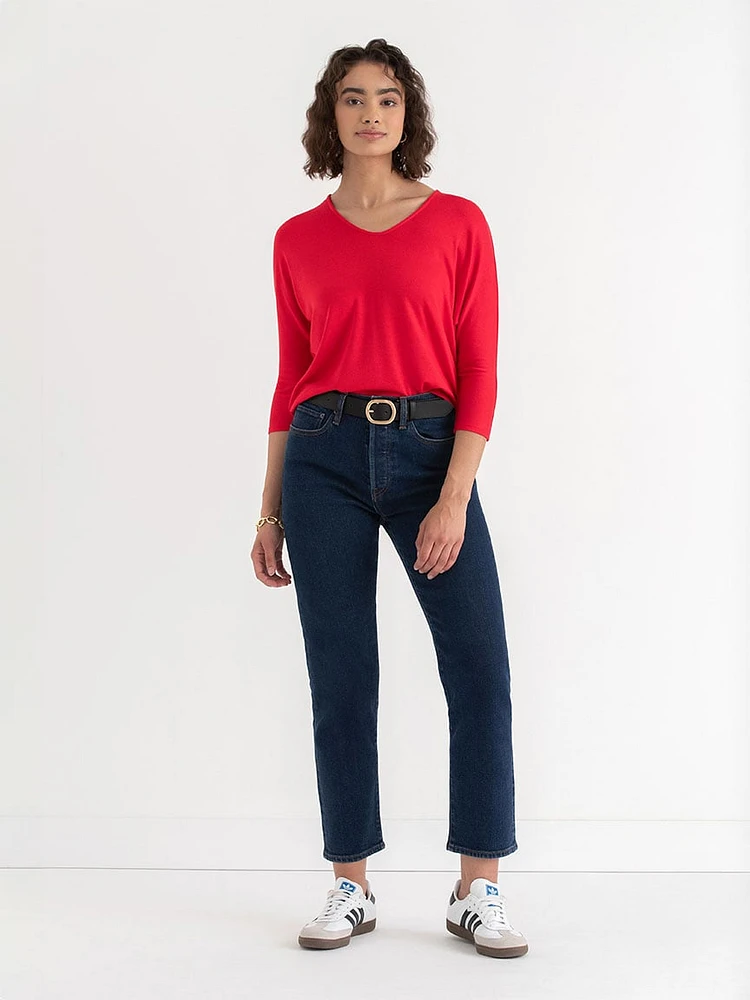 Easy V-Neck Hacci Knit Top
