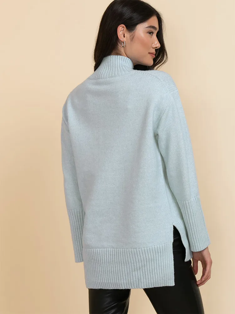 Wool-Blend Mock Neck Tunic Sweater