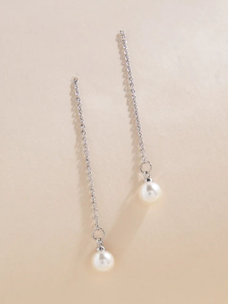 Chain Threader Earrings with Pearls