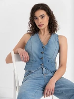 Button Front Denim Vest