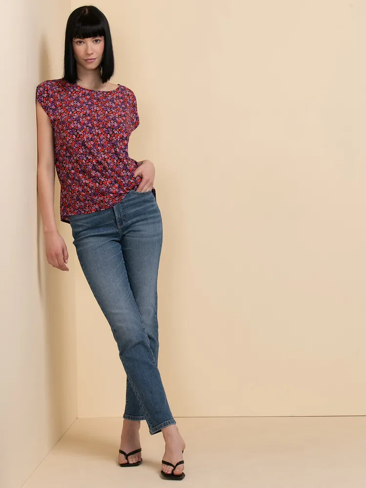 Short Sleeve Twist Front Print Blouse by Ripe