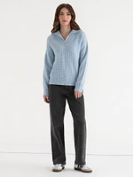 Open Collar Waffle Sweater