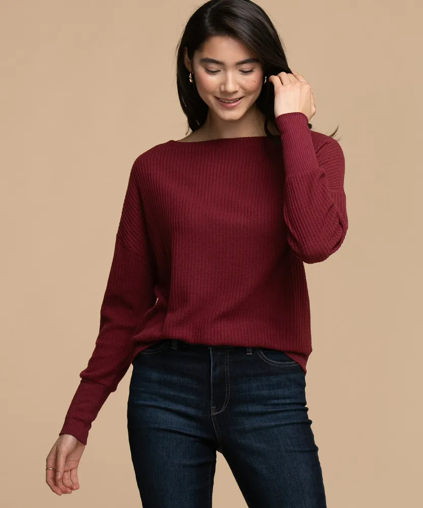 Waffle Knit Boat Neck Top