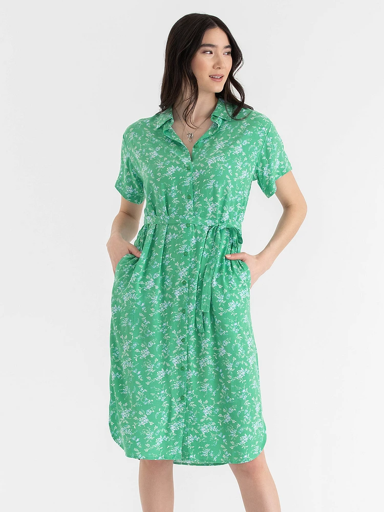 Short Sleeve Belted Shirt Dress