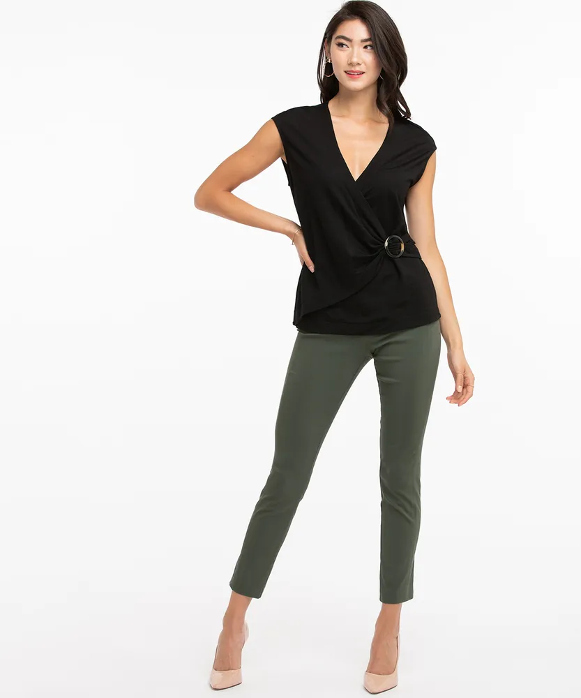 HOLD AUG 29 Buckled Faux Wrap Top