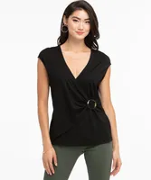 HOLD AUG 29 Buckled Faux Wrap Top