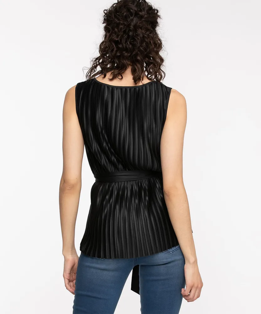 Plisse Sleeveless Wrap Top