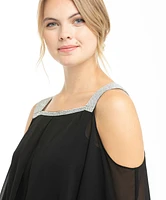 Rhinestone Trim Cape Overlay Top