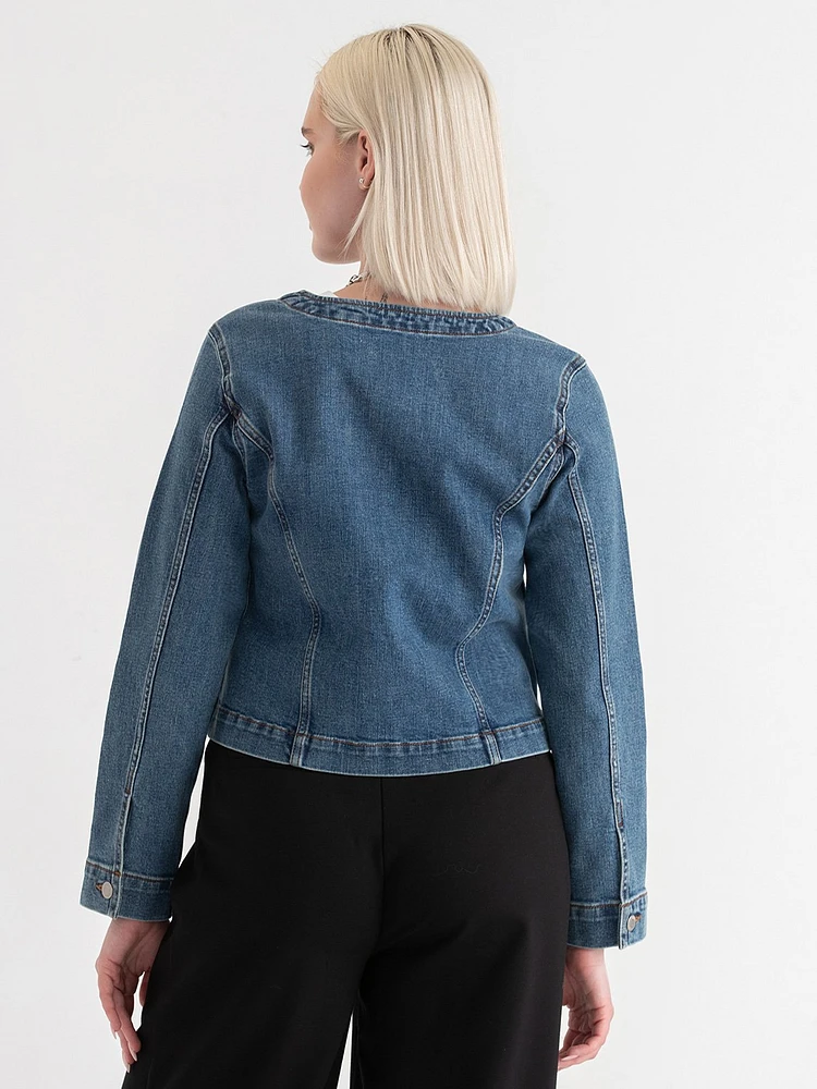 Collarless Denim Jacket