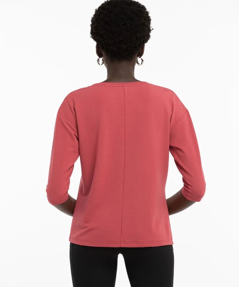 Drawstring Keyhole Scoop Neck Top