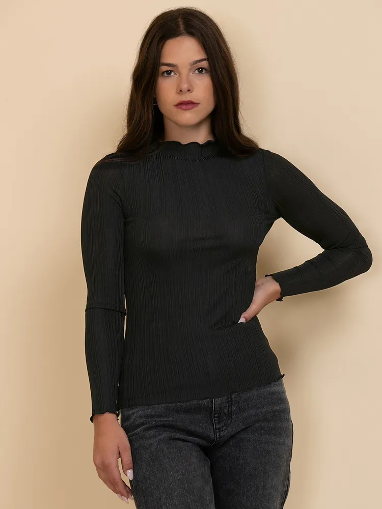 Lettuce Trim Mock Neck Top