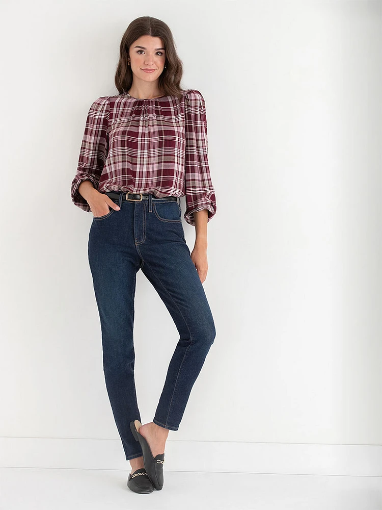 Long Sleeve Plaid Blouse