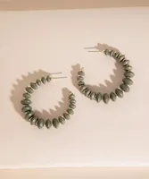 Large Olive & Gold Beaded Hoop Earrings