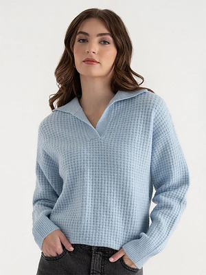 Open Collar Waffle Sweater