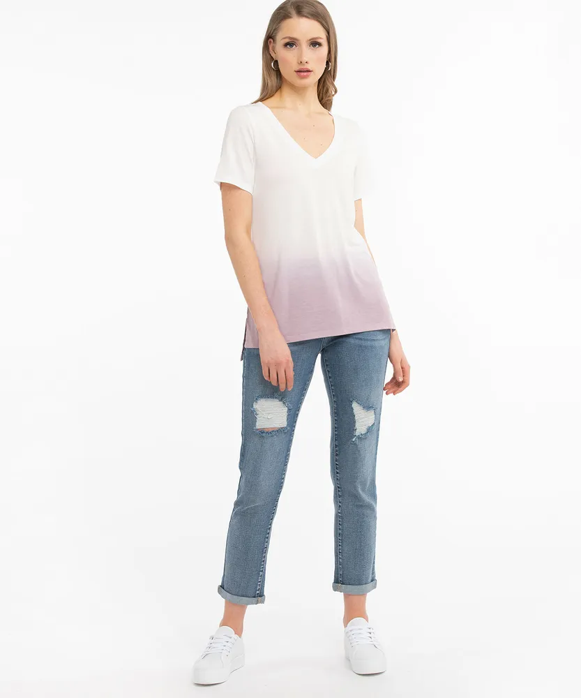 V-Neck Dip-Dye Tee Elderberry Ombre