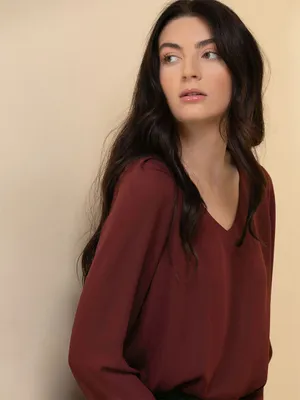 Vera Long Sleeve 2-Layer V-Neck Blouse