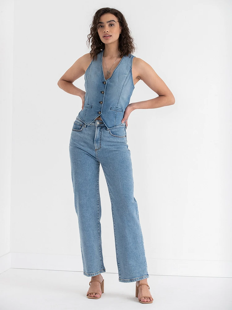 Button Front Denim Vest