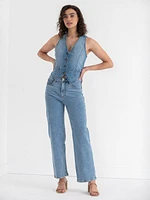 Button Front Denim Vest
