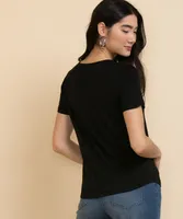 Short Sleeve V-Neck Mesh Lined Tee
