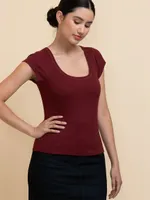 Fitted Scoop-Neck Cap Sleeve Top