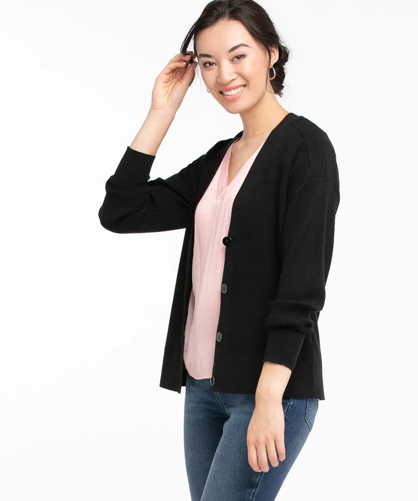 EcoVero™ Ribbed Button Front Cardigan