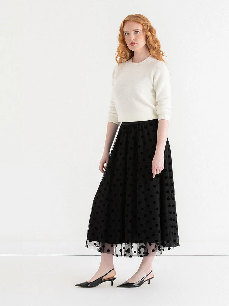 Flocked Dot Skirt