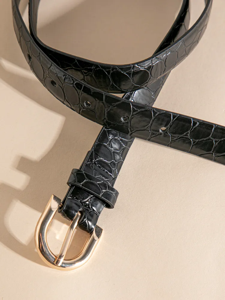 Black Faux Crocodile Belt