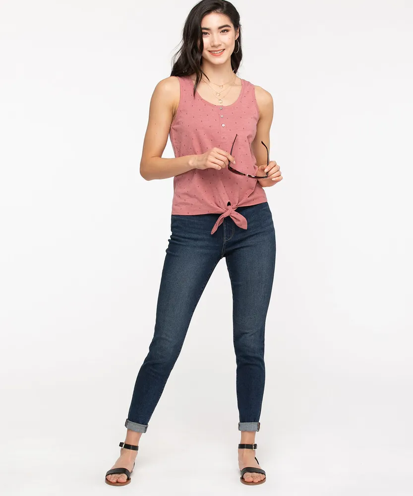 Sleeveless Henley Tie Front Top