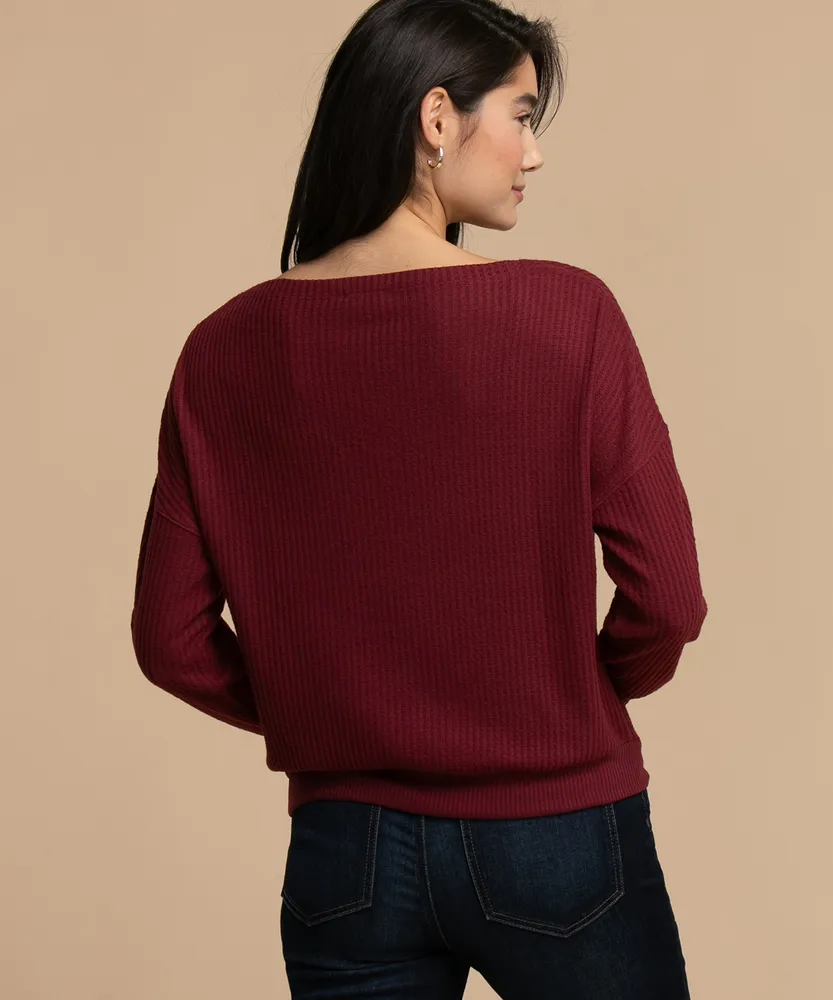 Waffle Knit Boat Neck Top
