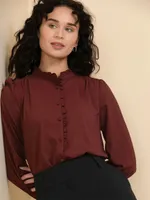 Long Sleeve Ruffle Trim Blouse