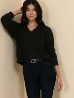 Relaxed Rib Trim V-Neck Sweater
