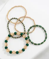 Green & Gold Beaded Bracelet 5-Pack