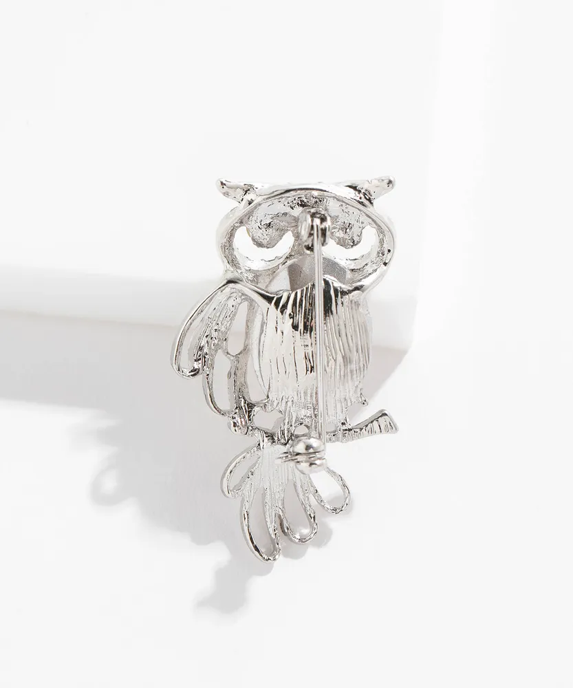 Silver Gemmed Owl Brooch