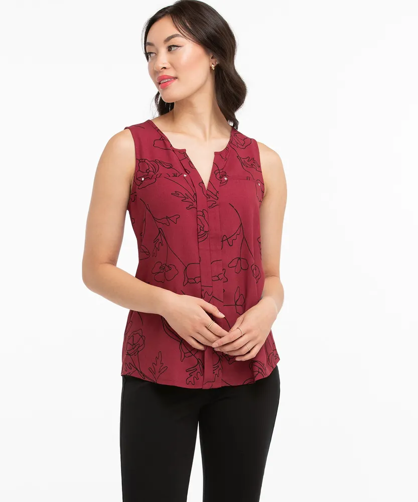 Sleeveless Mixed Media Henley Top