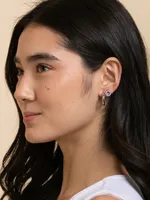 Silver Studded Pave Circle + Emerald Cut + Hoop Earring Trio