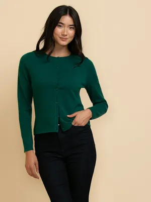Crewneck Button-Front Cardigan