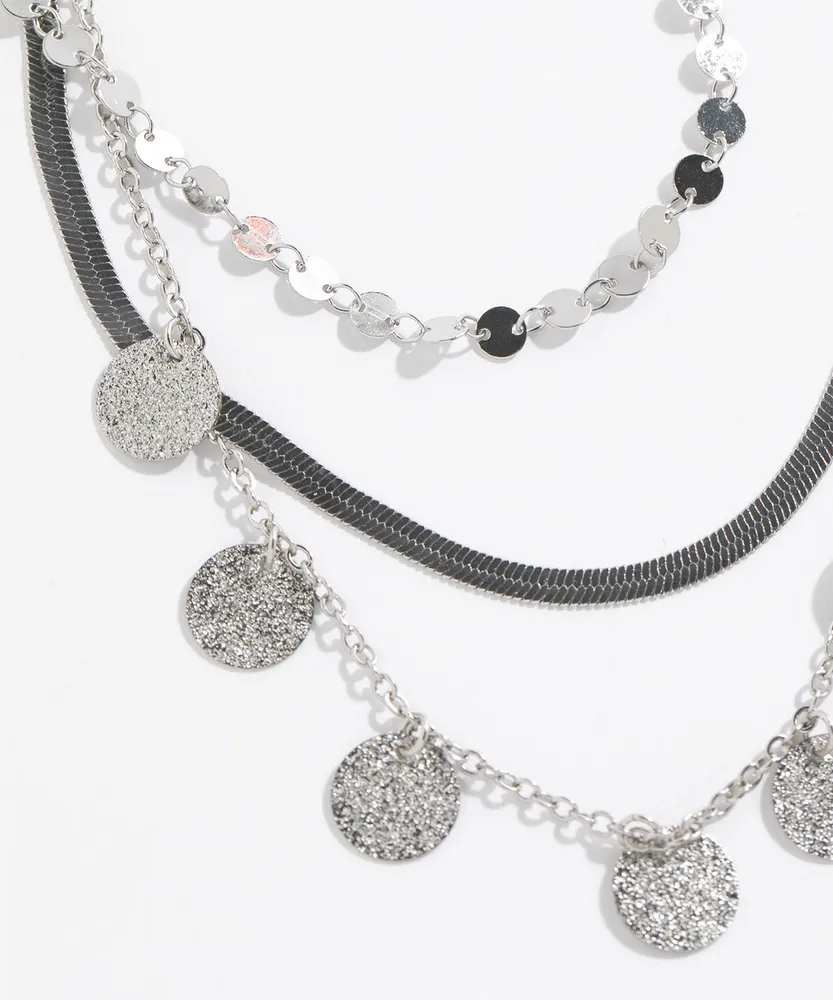 Short Silver 3-Layer Necklace