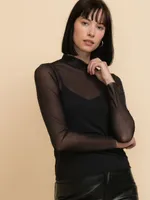 Mesh Mock Neck Long Sleeve Blouse