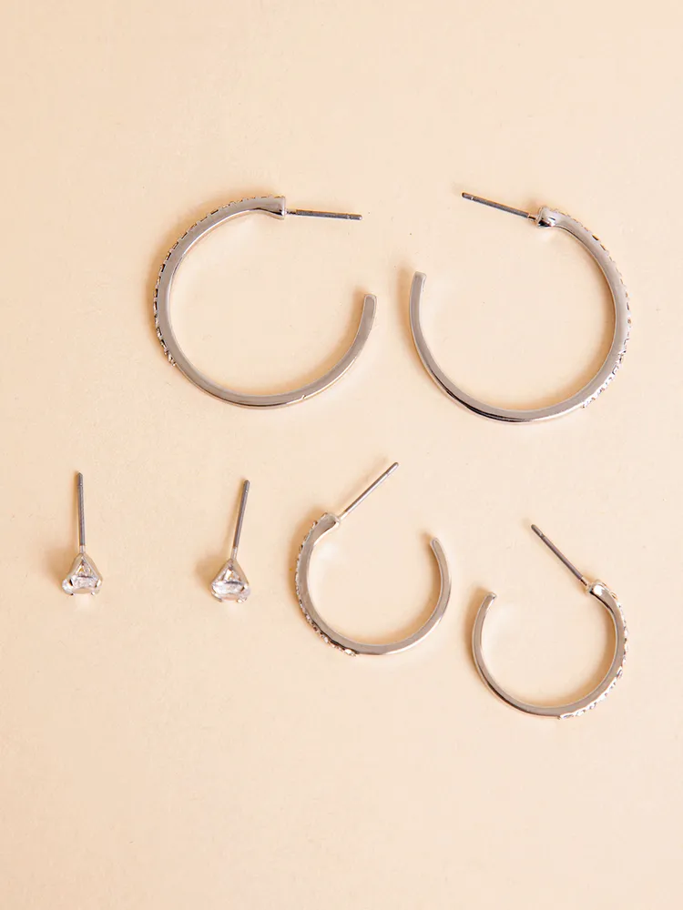 Trio Pack Silver Studs and Hoops