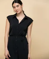 Collared Midi Dress with Tie Belt